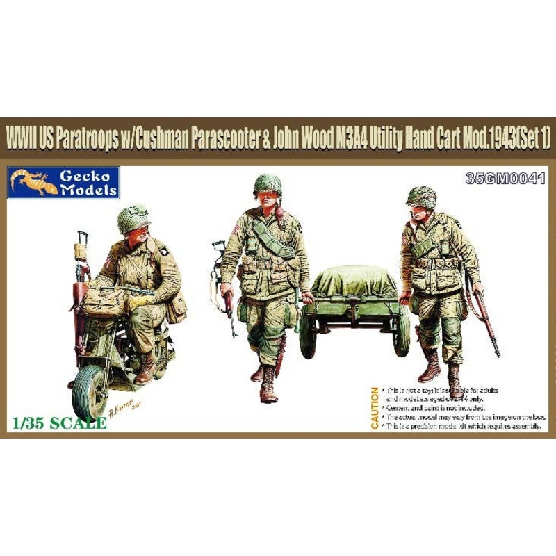 1/35 WW.II US Paratrooper w/Cushman Paratrooper & John Wood M3A4 Mod.1943 Utility Hand Cart Set 1