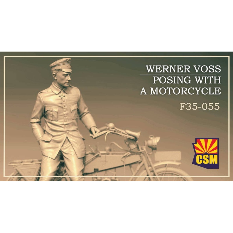 1/35 Werner Voss posing with a motorcycle