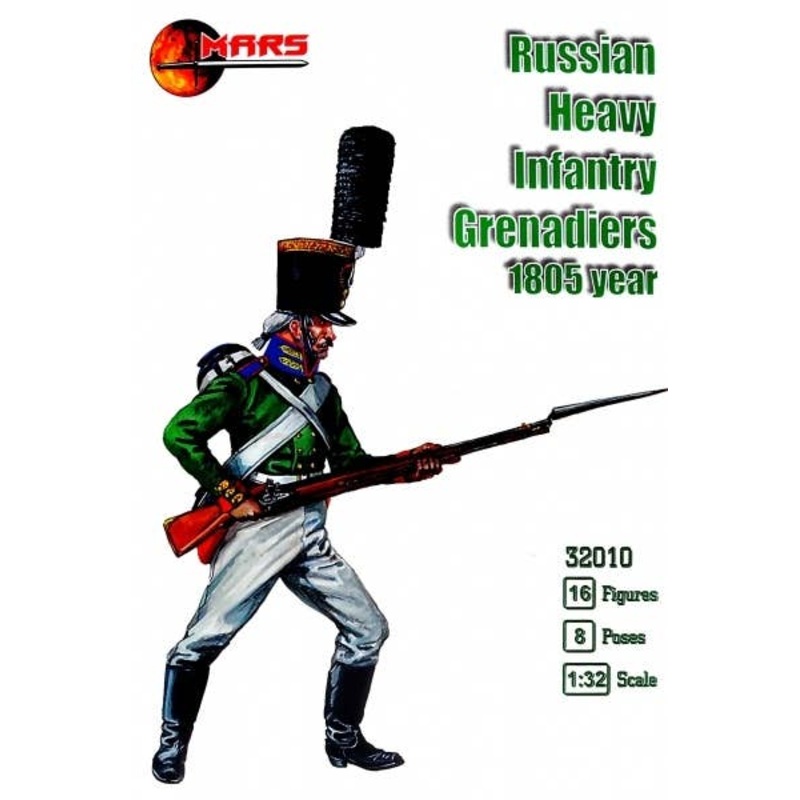 1/32 Russian Heavy Infantry Grenadiers 1805 year (16 figures, 8 poses)