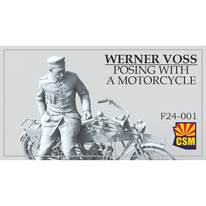 1/24 Werner Voss posing with a motorcycle
