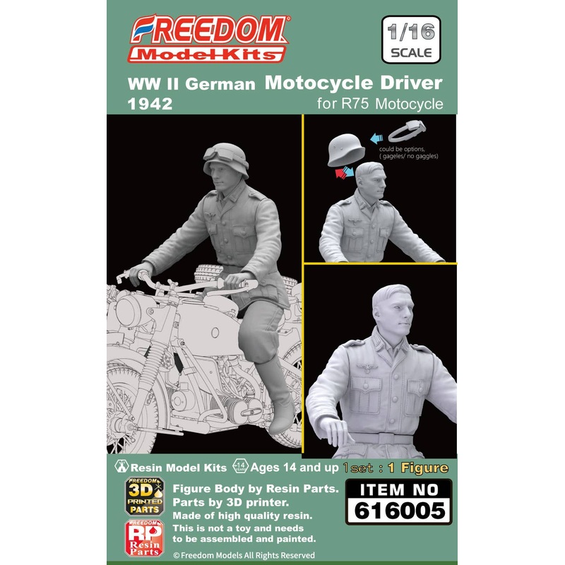 1/16 WW II German Motocycle Rider Figure for R75 Motorcycle