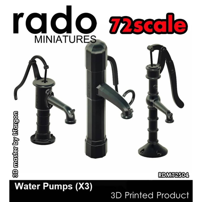 1/72 Hand pumps from the 1930s and 40s (3 types, 3D printed)