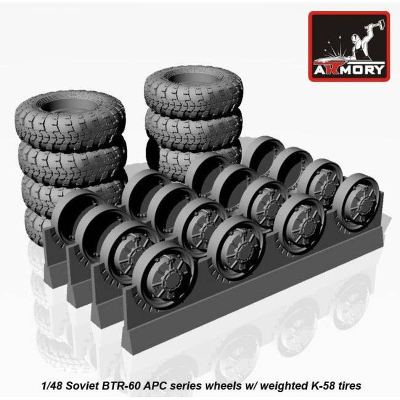 1/48 BTR-60 Soviet APC wheels w/ weighted K-58 tyres (for universal)