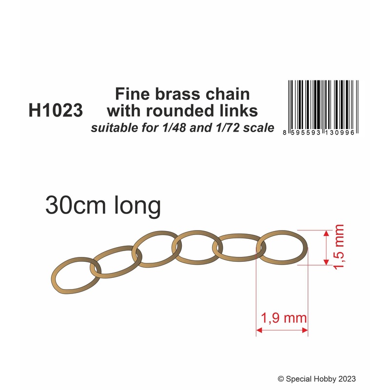 Fine brass chain with rounded links - suitable for 1/48 and 1/72 scale