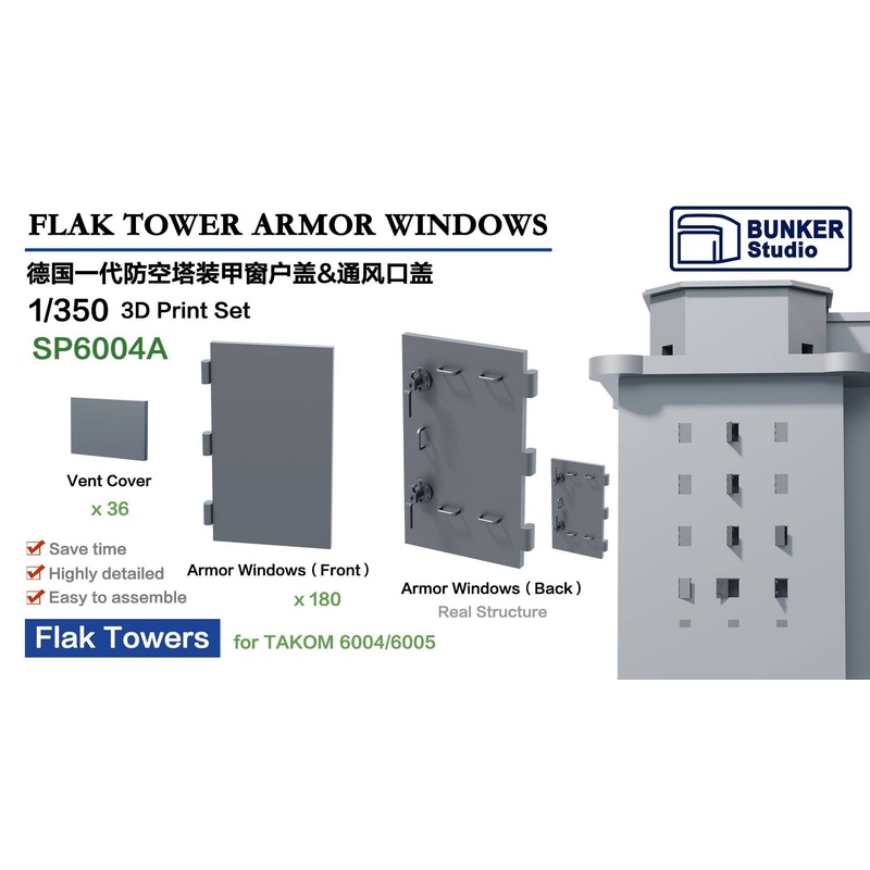 1/350 Flak Tower Armor Windows & Vent Cover Set (For TAKOM TKO6004 & 6005)