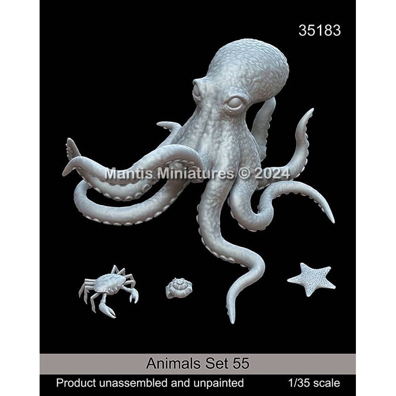1/35 Animal Set 55 Undersea Creatures Octopus/Crab/Starfish/Snail