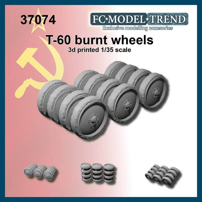 1/35 WWII Russian / Soviet T-60 light tank / SU-76 self-propelled Artillery Burnt Wheel Set (1 Car)