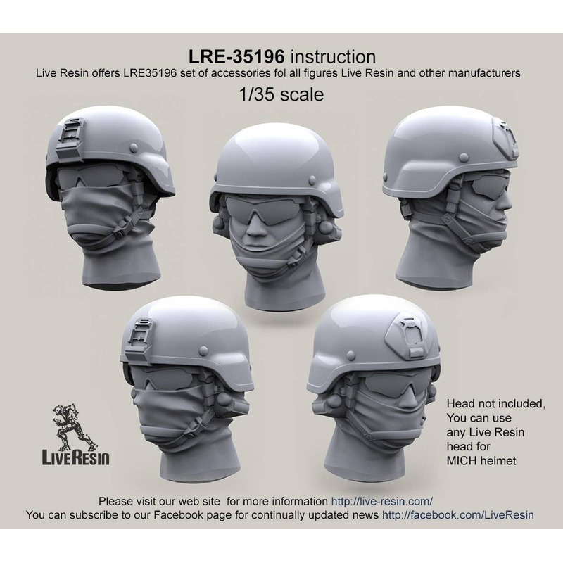 1/35 Uncovered Mich Helmet w/Norotos one hole shroud & Milspec MICH plate BIG