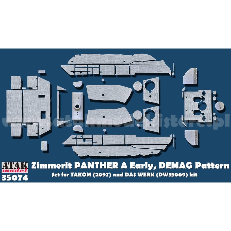 1/35 WWII Germany Panther A Type Early Type Zimmerit Set for Demark (for Takom 2097 / Das Werk DW35009)