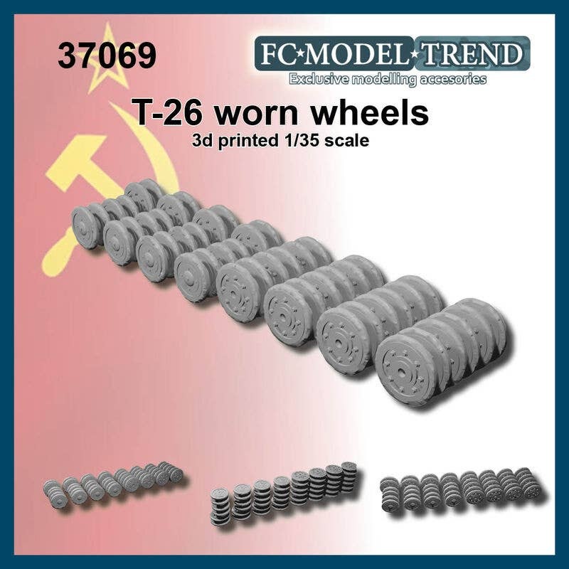 1/35 WWII Russian / Soviet T-26 Light Tank and Derivatives Worn Wheel Set (1 Car)