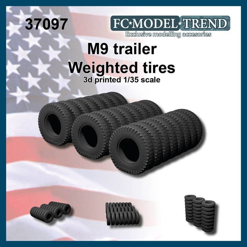 1/35 WWII US M9 Tank Transporter Trailer Self-weight Deformation Tire Wheel (24pcs)
