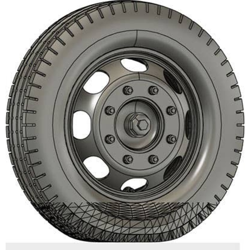 1/35 3t 4x2 Truck Late Model Wheel Set (Self-Weight Deformable Tire) For Company D, Ladder Tread (For 1 Vehicle Including Spare)