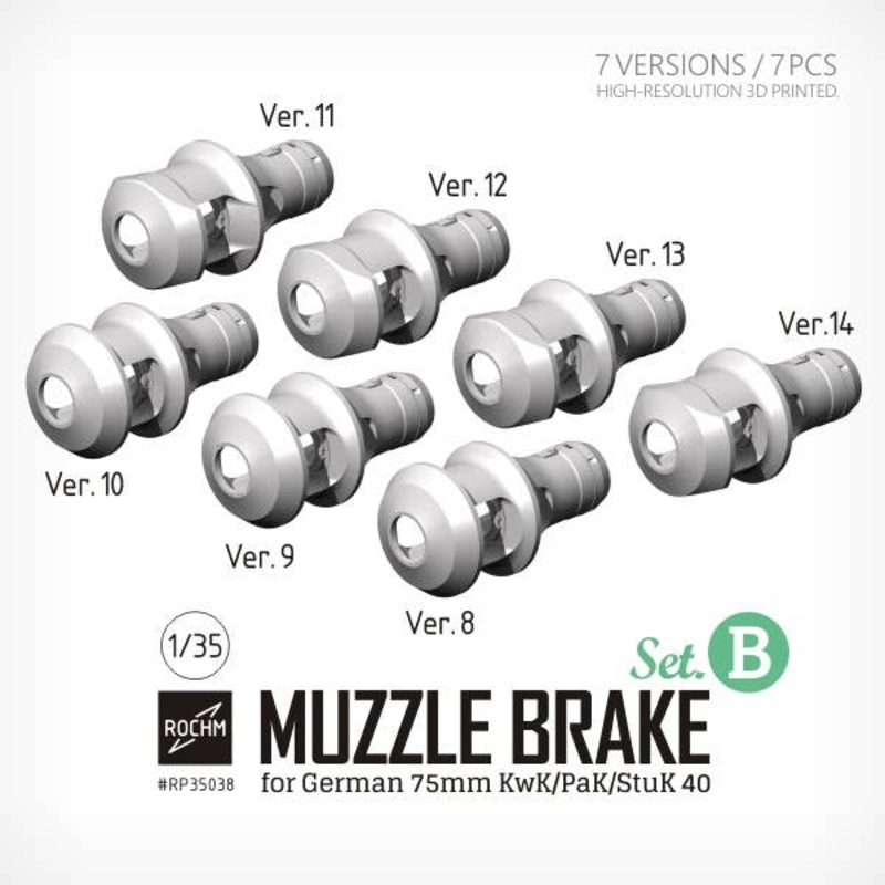 1/35 WW.II Germany 75mmKwK / PaK / StuK40 Muzzle Brake B Set (7 Versions Included)