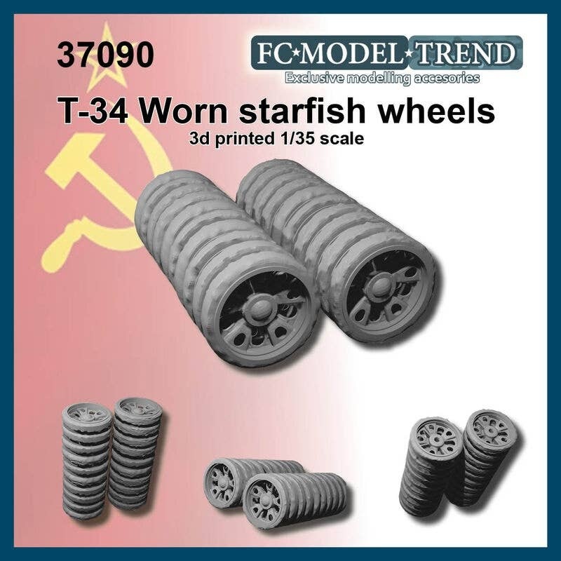 1/35 Current Use Russian/Soviet T-34 Tank Postwar Type Worn Starfish Wheels (for 1 car)