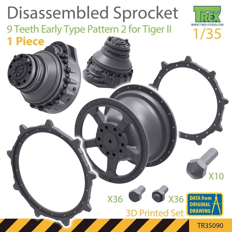 1/35 WW.II German King Tiger Disassembled Sprocket 9 Teeth Early Type Pattern 2 1 pcs Set