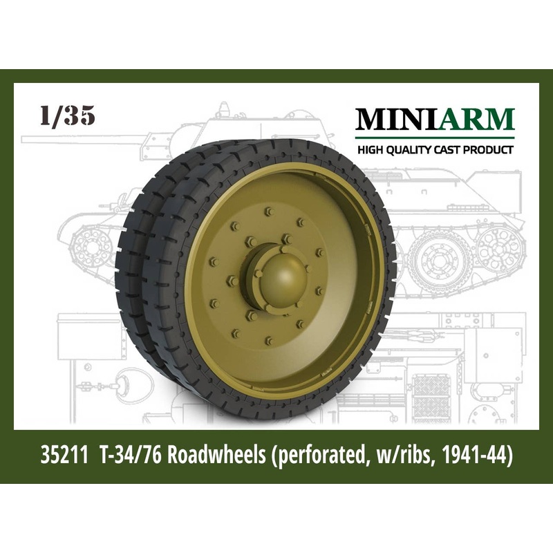 1/35 WW.II Russia / USSR Press Wheel Set with Slid Perforated Tires for T-34/76 1941-44 (for Zvezda/Dragon/Miniart)