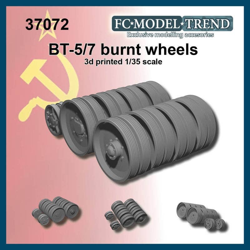 1/35 WWII Russian / Soviet BT-5 Tank Burnt Wheel Set (1 Car)