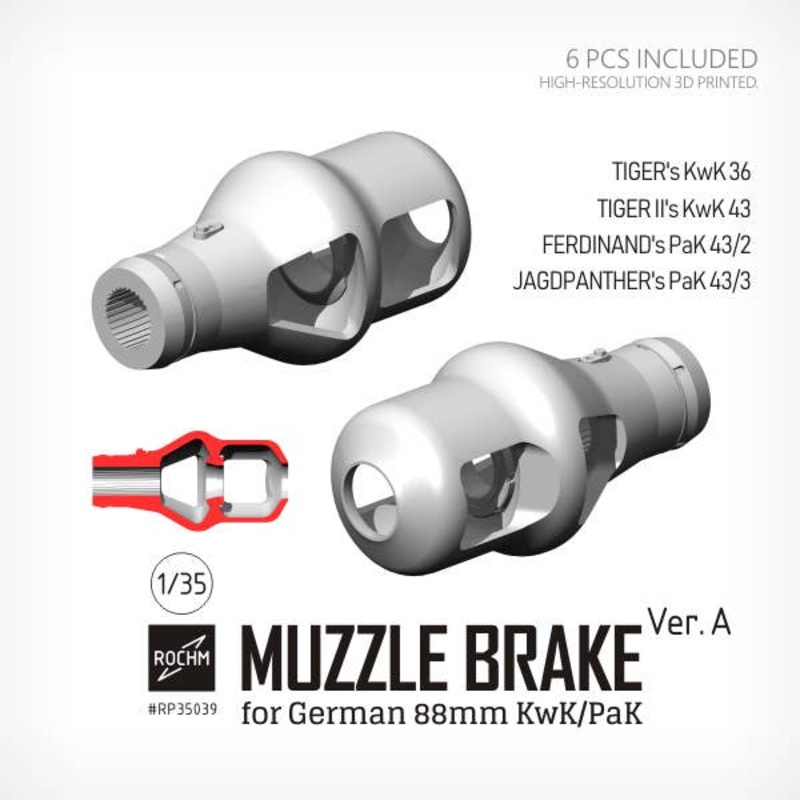 1/35 WW.II German 88mm Antitank Gun Muzzle Brake Ver.A for KwK / PaK (6pcs)