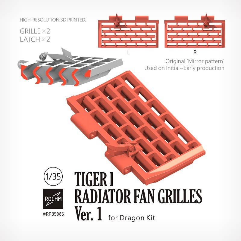 1/35 WWII German Tiger I Heavy Tank Very Early Type/Early Type Radiator Fan Grill Set Ver.1 (for Dragon)