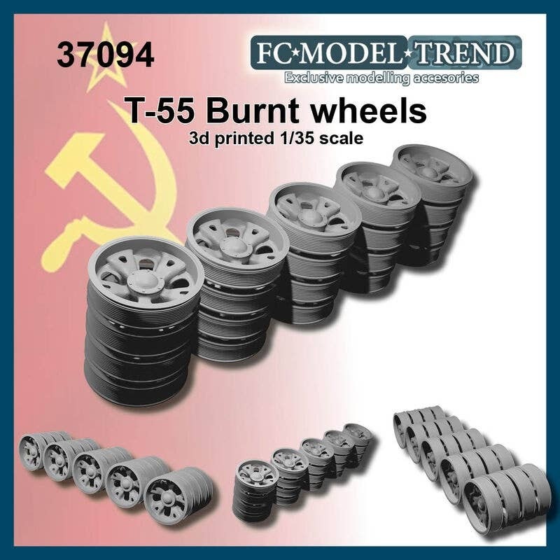1/35 Current Use Russian/Soviet T-55 Tank Burnt Wheels (for 1 Car)