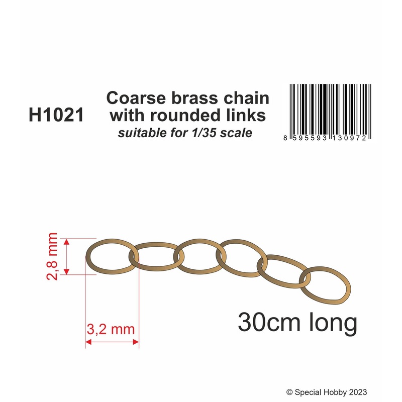 Coarse brass chain with rounded links - suitable for 1/35 scale