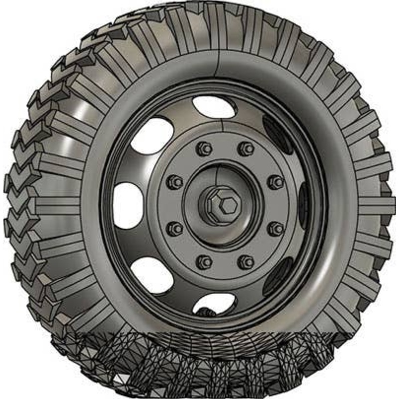 1/35 3t 4x2 Truck Late Model Wheel Set (Self-Weight Deformable Tire) For Company D, Dogleg Tread (For 1 Vehicle Including Spare)