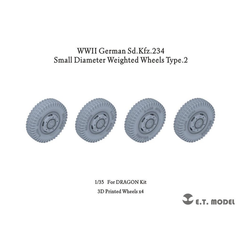 1/35 WW.II German Sd.Kfz.234 Small Diameter Weighted Wheels Type.2 (3D for Dragon)