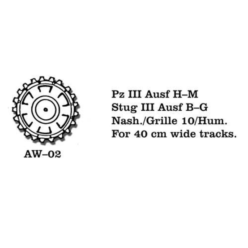 1/35 Pz III Ausf H-M, Stug III Ausf B-G, Nashorn/Grille 10/Hummel Metal Wheels