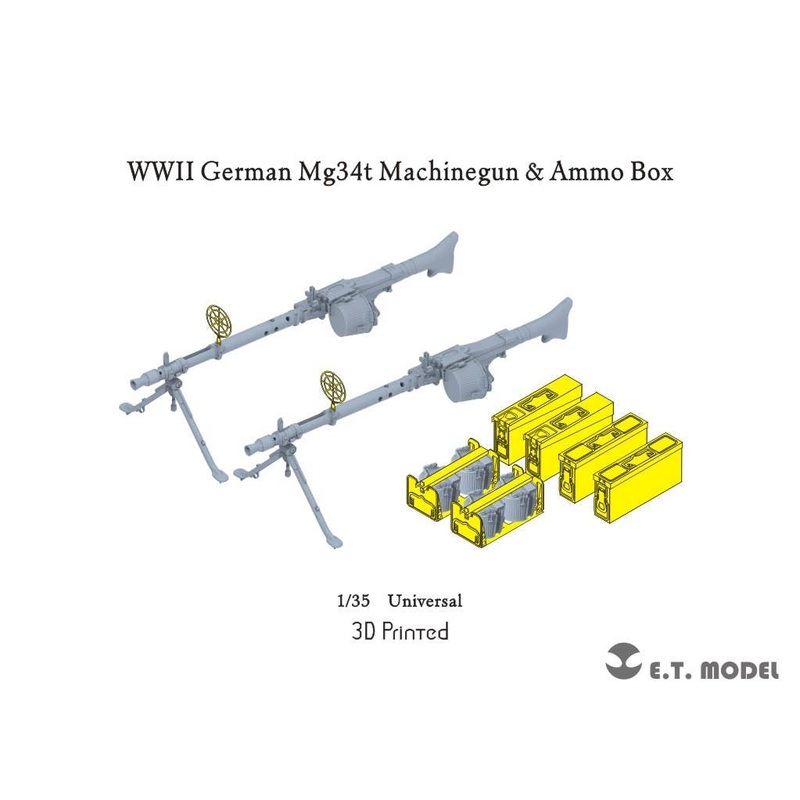 1/35 WW.II Germany MG34T Machine Gun In-vehicle & Ammunition Box Set (3D)