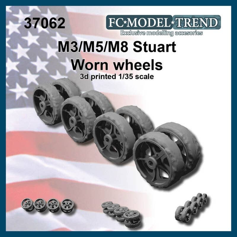 1/35 WWII American M3/M5 Stuart / M8 HMC Worn Open Spoke Wheel Set (1 Car)