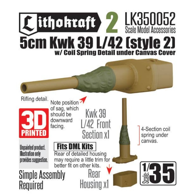1/35 5cm Kwk 39 L/42 w/ Canvas & 4-section Coil Spring Detail (Style 2) (for Dragon Model)