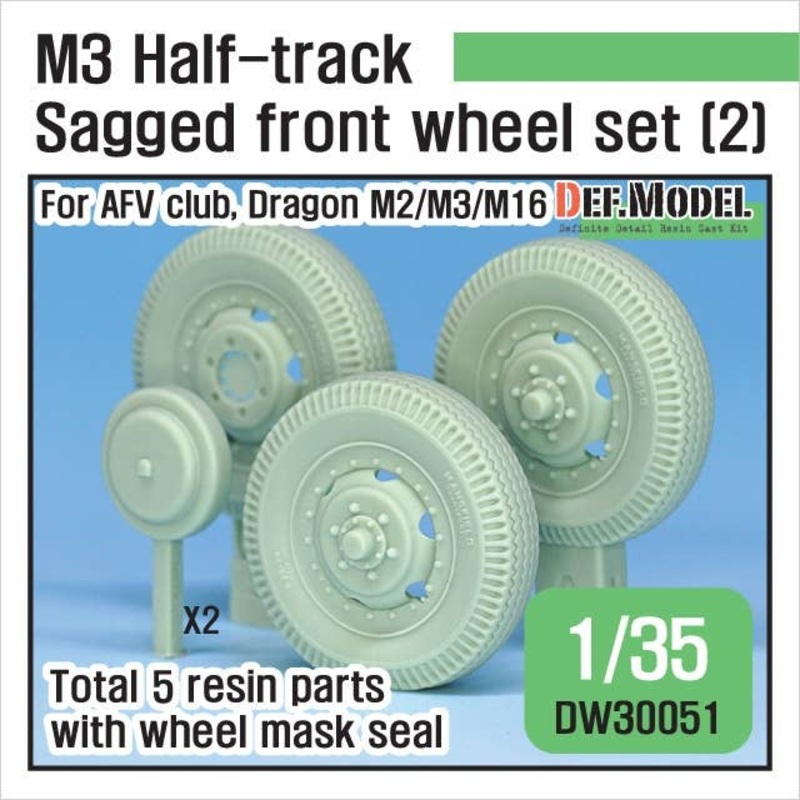 1/35 US M2/M3/M16 Half-Track Sagged Front Wheel Set (2) (for AFV Club/Dragon)