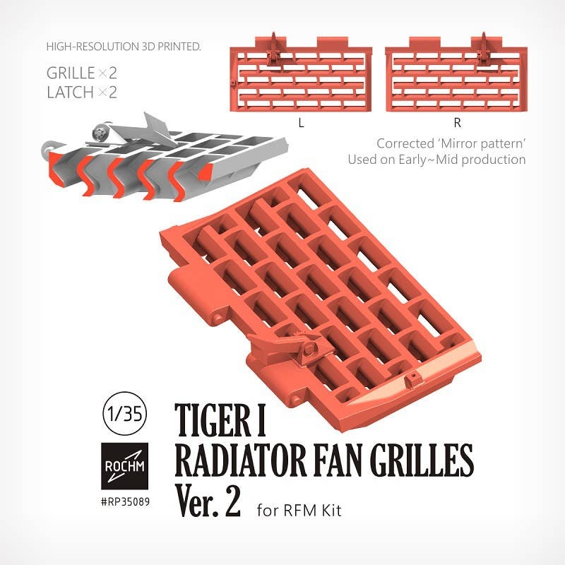 1/35 WWII German Tiger I Heavy Tank Early/Middle Radiator Fan Grill Set Ver.2 (for Rye Field Model)