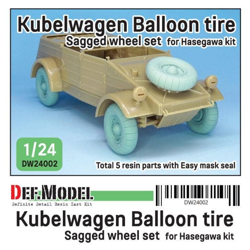 1/24 WW.II German Kubelwagen Balloon Tire Sagged Wheel Set (for Hasegawa)