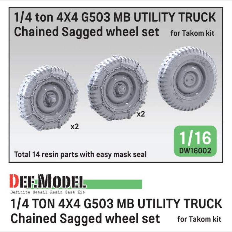 WW2 US 1/4 ton G503 Utility Truck Chained Wheel set (for Takom)