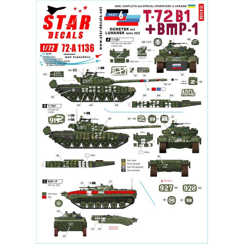 1/72 Current Use War in Ukraine #6 Donetsk / Lugansk T-72B1 Main Battle Tank and BMP-1 infantry Fighting Vehicle (2022)