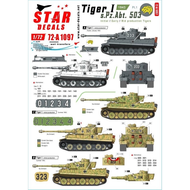 1/72 WW.II German Tiger I 503rd Heavy Tank Battalion #1 1943 Very Early Type Early Type Medium Type