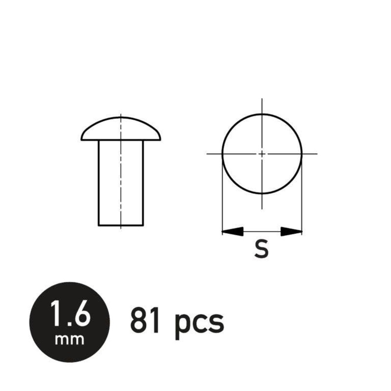 Flat Spherical Rivet 1.6 mm 81pcs