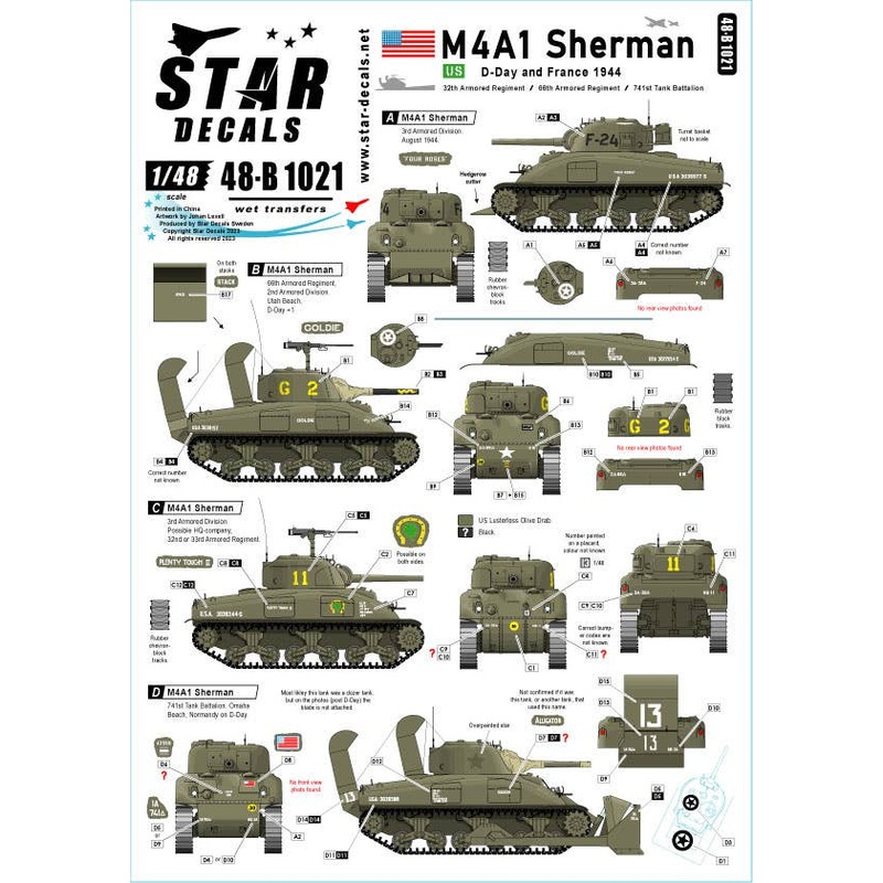 1/48 WWII US Normandy Landings / French M4A1 Sherman Tank (1944)