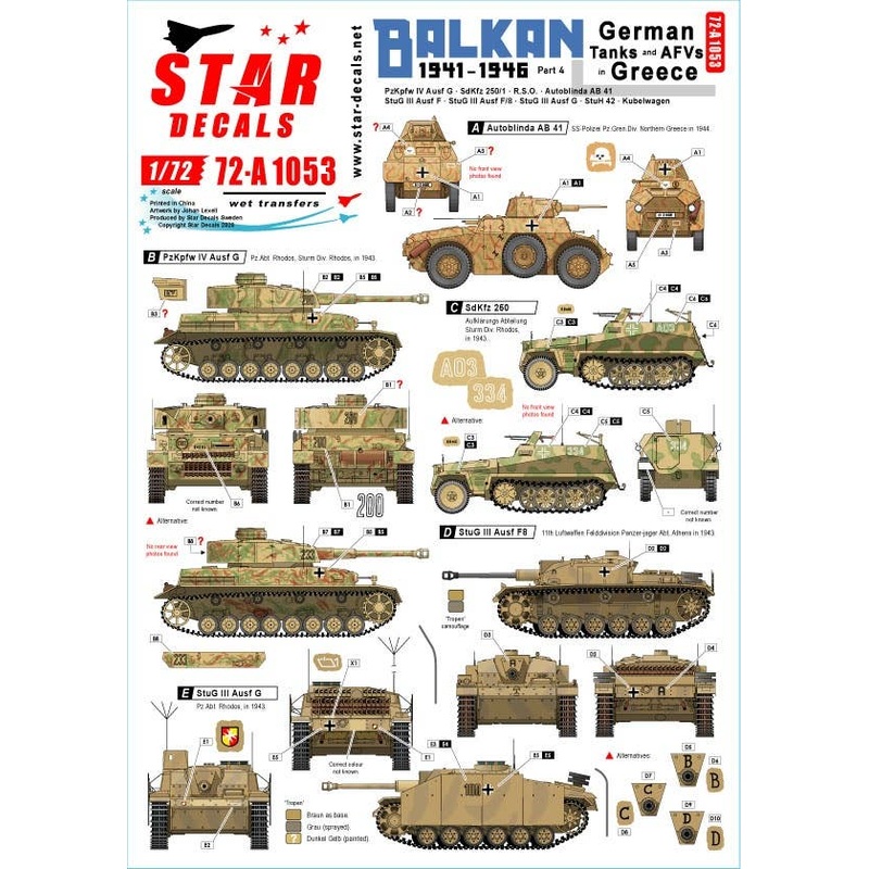 1/72 Balkan WW2 #3 German Tanks and AFVs in Greece After 1941 Including Sturm-Division Rhodos