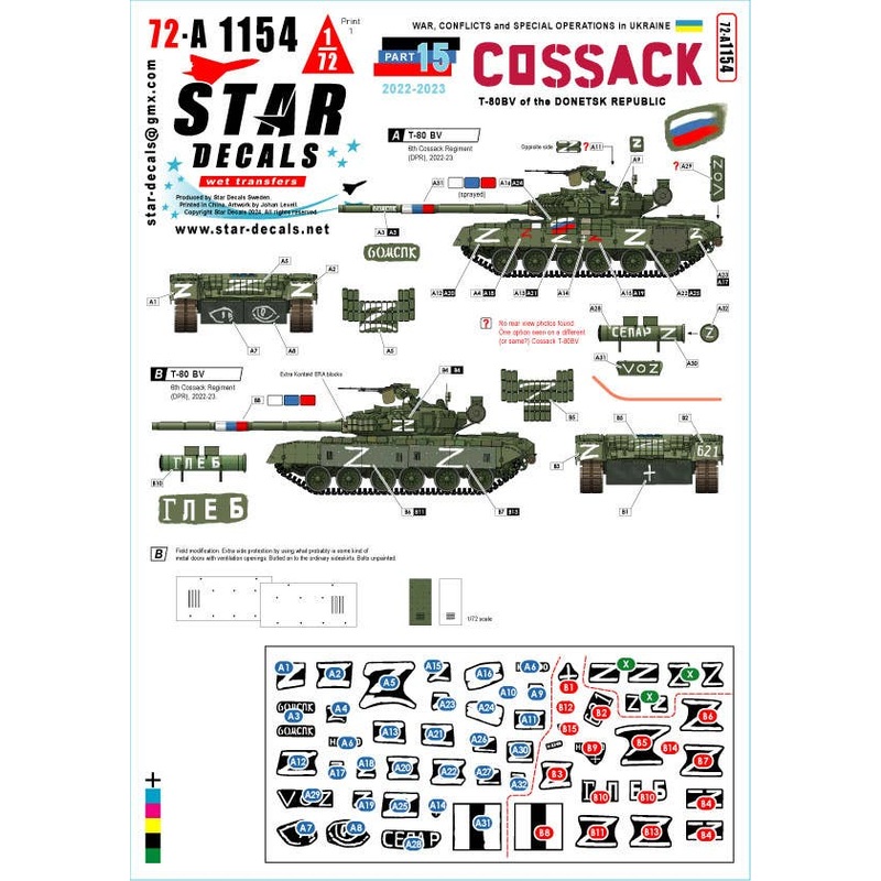 1/72 Current The War in Ukraine #15 Donetsk Army 6th Cossack Regiment T-80BV Tank (2022-2023)