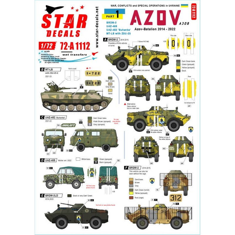 1/72 Current Ukrainian War #1 MT-LB with BRDM-2 UAZ-469 UAZ-452 Bukhanka ZSU-23 of the Azov Battalion (2014-2022)