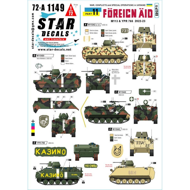 1/72 Current Use Ukraine's War #11 Vehicles Donated to the Ukrainian Army M113/YPR-765 Armored Personnel Carrier (2022-23)