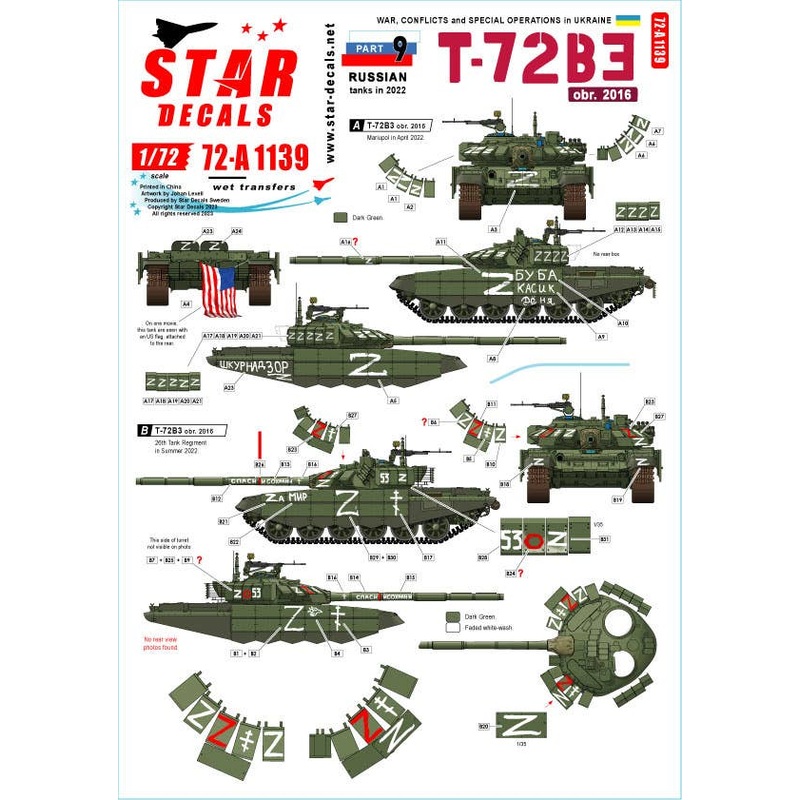 1/72 Current Use War in Ukraine #9 Russian T-72B3 (Mod.2016) Main Battle Tank (2022)