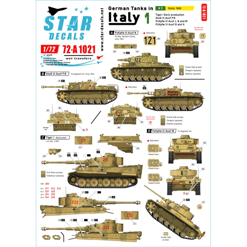 1/72 German Tanks in Italy #1 Sicily 1943 Tiger I, StuG III F/8, PzKpfw III J/N/M, PzKpfw IV G/H