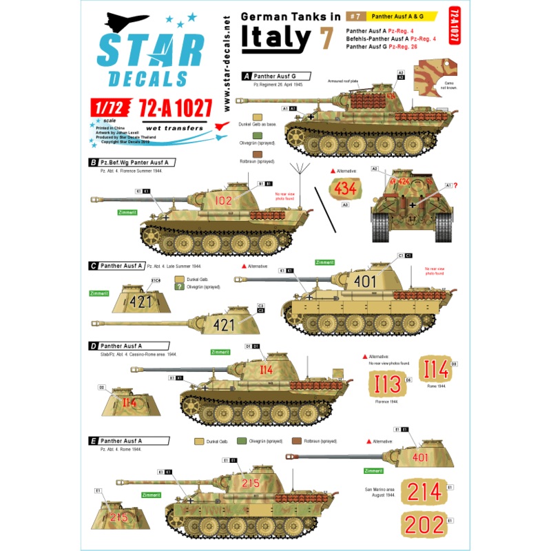 1/72 German Tanks in Italy #7 Panther Ausf A, Bef-Panther Ausf A, Panther Ausf G