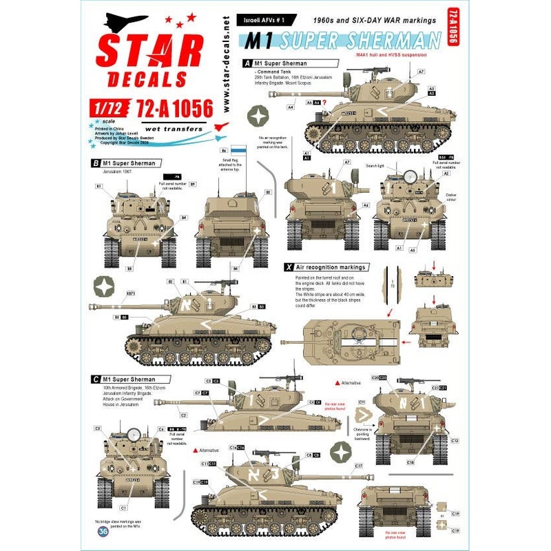 1/72 Israeli AFVs #1 1960 and Six-Day War Markings M1 Super Sherman