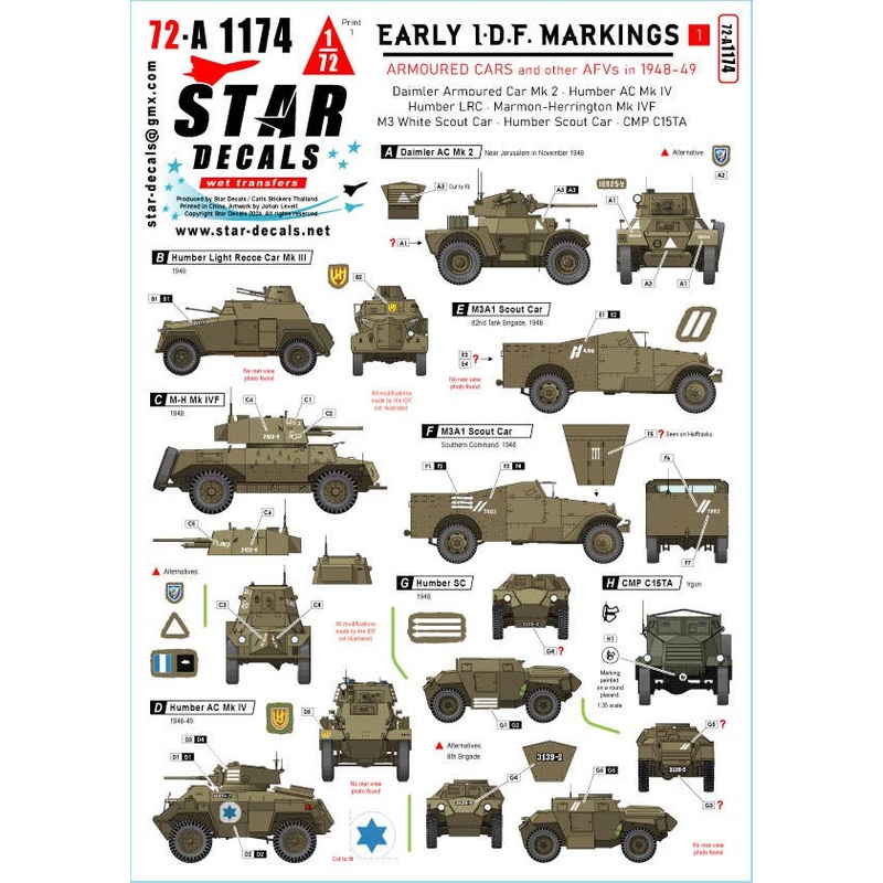 1/72 Modern Israel Early IDF Vehicles #1 1948-49 Armored Cars Daimler/Humber/M3A1, etc.