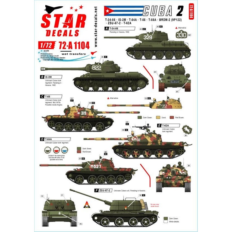1/72 Tanks and AFVs in Cuba #2 T-34 / 85 IS-2M T-54A / 55 / 62A ZSU-57-2 BRDM-2 (9P122)