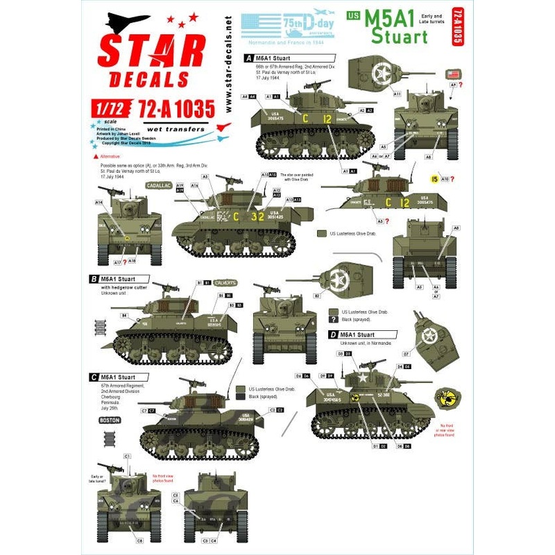 1/72 US M5A1 Stuart 75th-D-Day-Special Normandy and France in 1944
